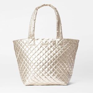 MZ Wallace Platinum Quilted Tote with Metallic Sheen